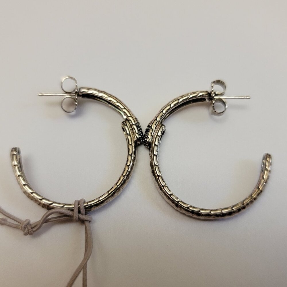John Hardy Black Sapphire & Sterling Silver Medium Hoop Earrings - Picture 8 of 16